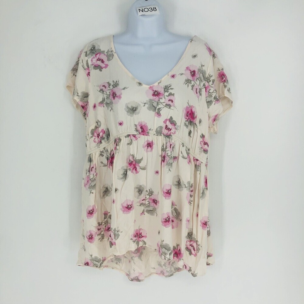 Torrid 10764947 Women's Ivory Floral Short Sleeve Strappy Challis Top Size 1X